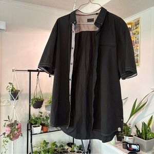 7 Diamonds Button Down Shirt Short‎ Sleeve Casual Black Patterned Size L